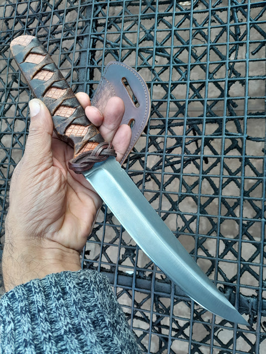 CUSTOM HANDMADE CARBON STEEL BLADE HUNTING SURVIVAL CAMPING BOWIE KNIFE LEATHER WRAPPED HANDLE WITH LEATHER SHEATH