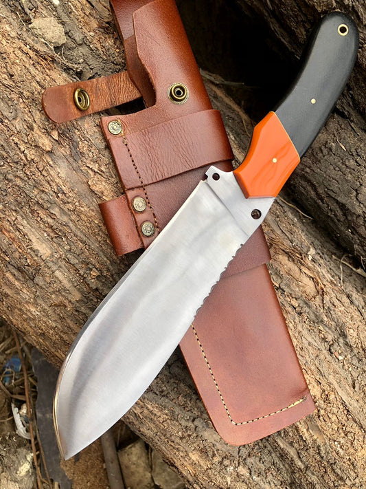 CUSTOM HANDMADE CARBON STEEL BLADE HUNTING SURVIVAL BOWIE KNIFE RESIN HANDLE WITH LEATHER SHEATH