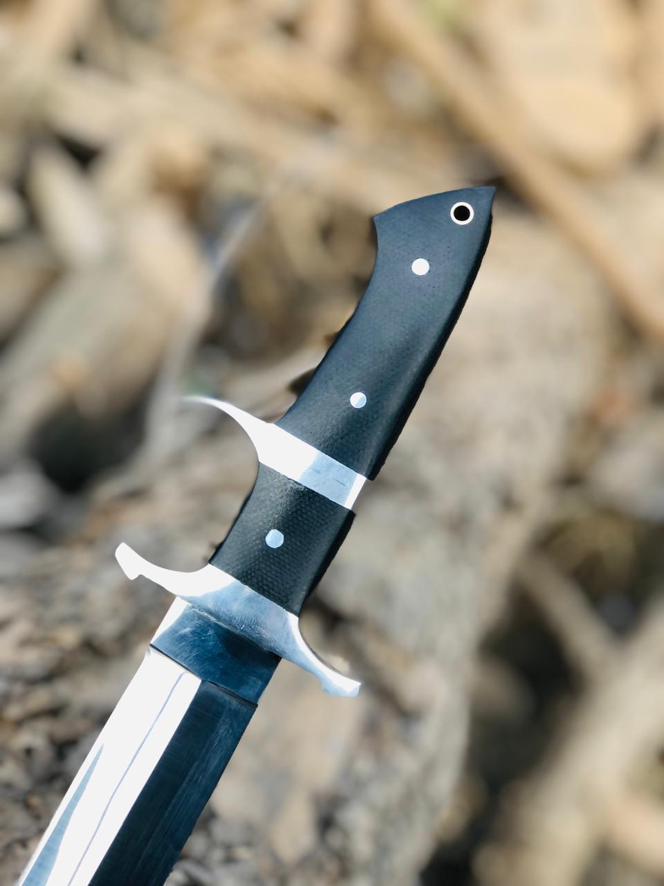 CUSTOM HANDMADE CARBON STEEL BLADE HUNTING BOWIE KNIFE RESIN HANDLE WITH LEATHER SHEATH