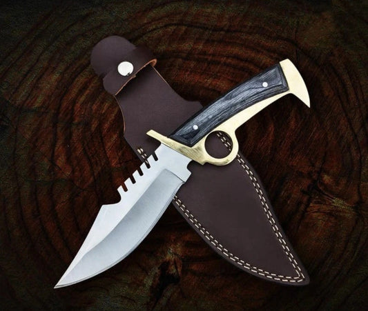 CUSTOM HANDMADE D2 TOOL STEEL BLADE HUNTING SURVIVAL CAMPING WALKING DEAD DARY/ DIXON REPLICA BOWIE KNIFE PAKKA WOOD HANDLE WITH LEATHER SHEATH